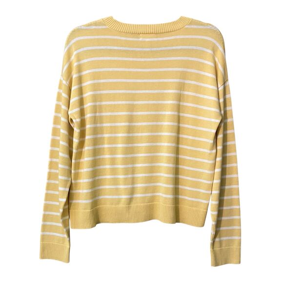 Garnet Hill easy cotton sweater tee striped crewneck sweater - Picture 2 of 8